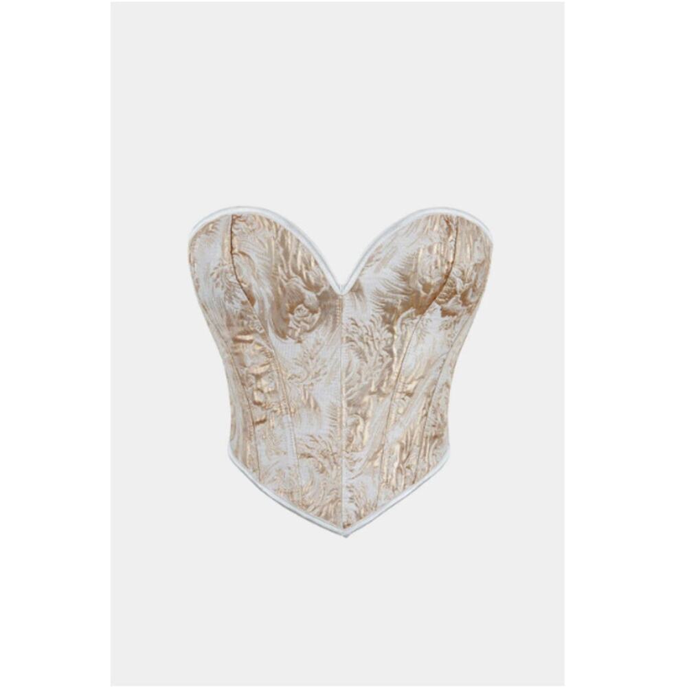 New MICAS Women's Gold Abstract Braided Tie V-neck Corset Top Size L